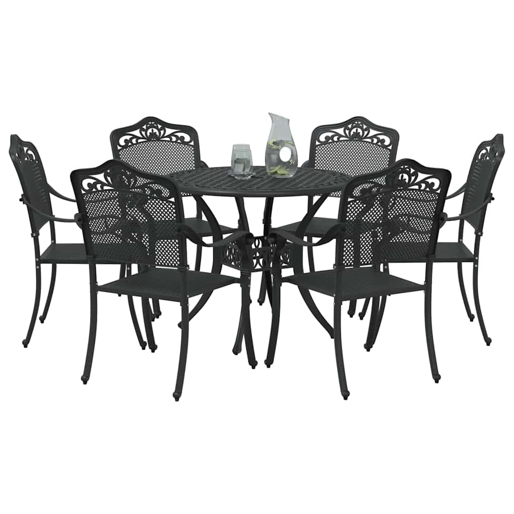 Set da Pranzo per Giardino 7 pcs Nero Alluminio