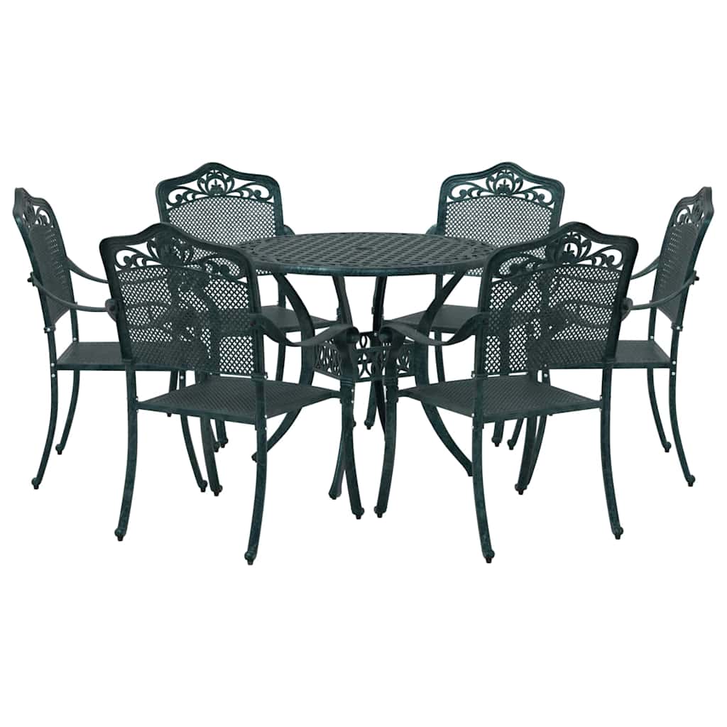 Set da Pranzo per Giardino 7 pcs Verde Alluminio