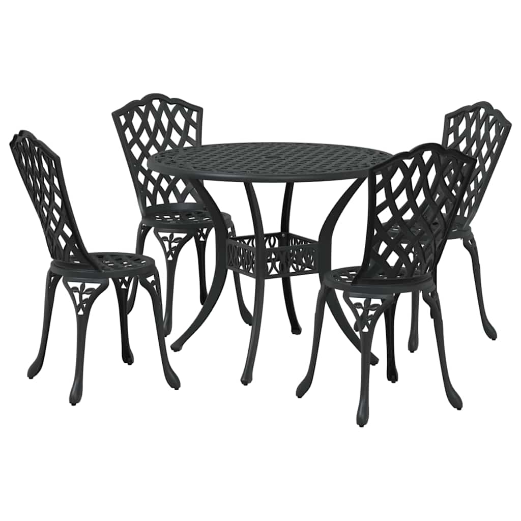Set da Pranzo per Giardino 5 pcs Nero Alluminio