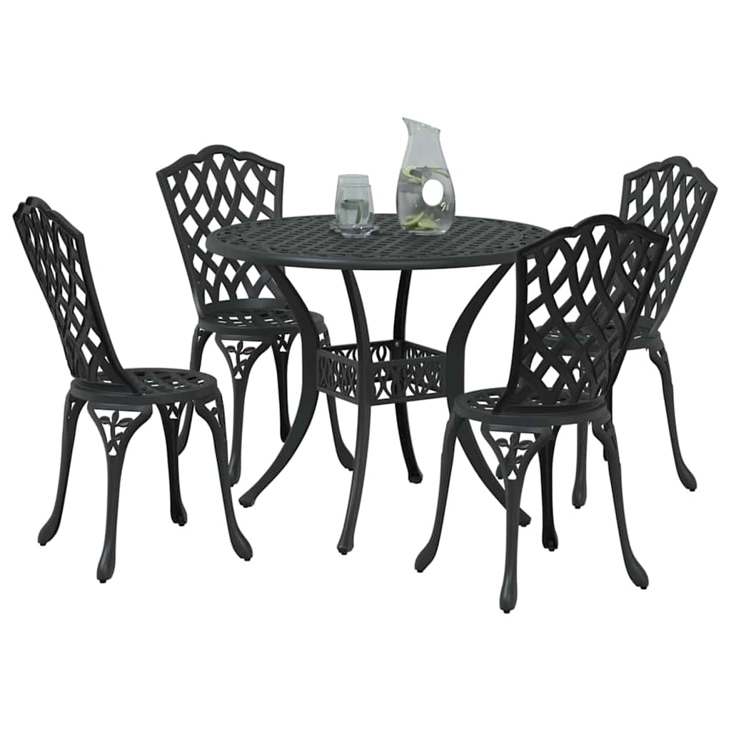 Set da Pranzo per Giardino 5 pcs Nero Alluminio