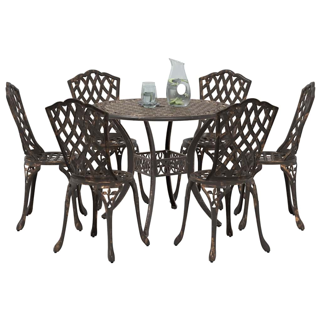 Set da Pranzo per Giardino 7 pcs Bronzo Alluminio