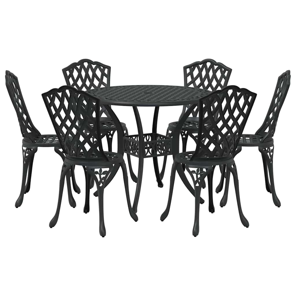 Set da Pranzo per Giardino 7 pcs Nero Alluminio