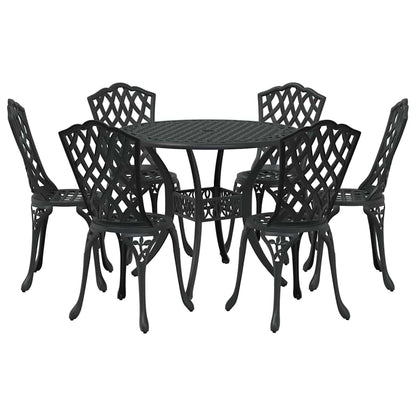 Set da Pranzo per Giardino 7 pcs Nero Alluminio