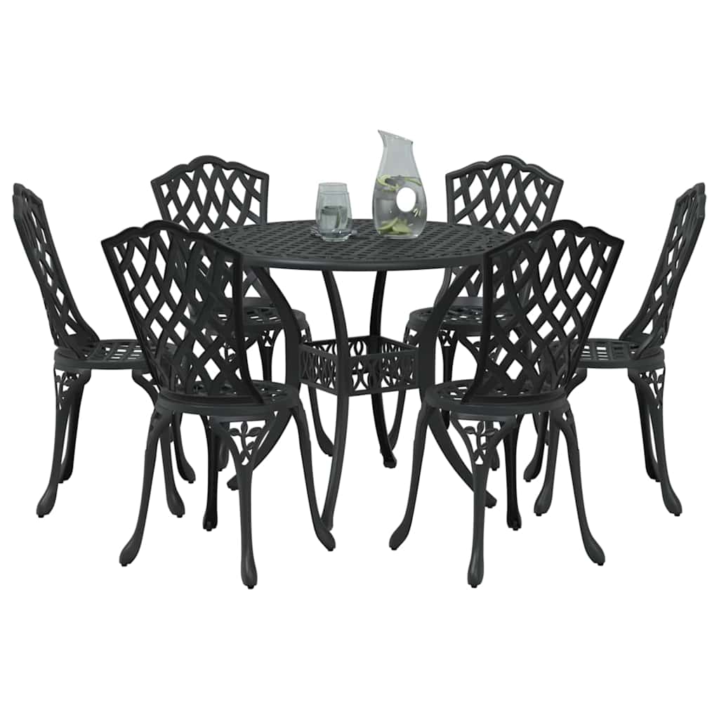 Set da Pranzo per Giardino 7 pcs Nero Alluminio
