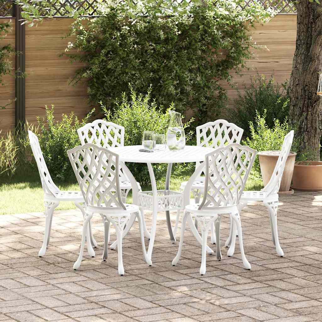 Set da Pranzo per Giardino 7 pcs Bianco Alluminio