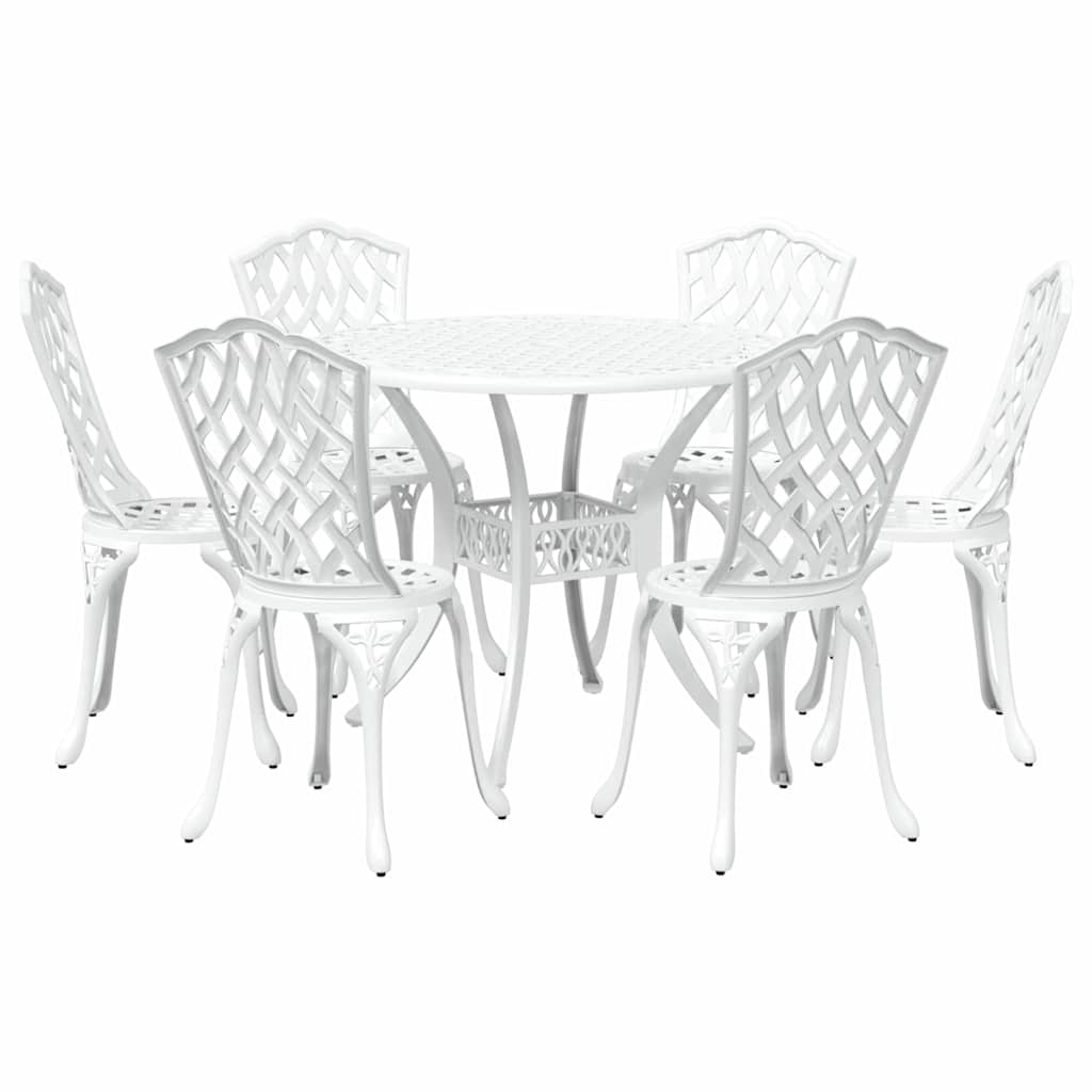 Set da Pranzo per Giardino 7 pcs Bianco Alluminio