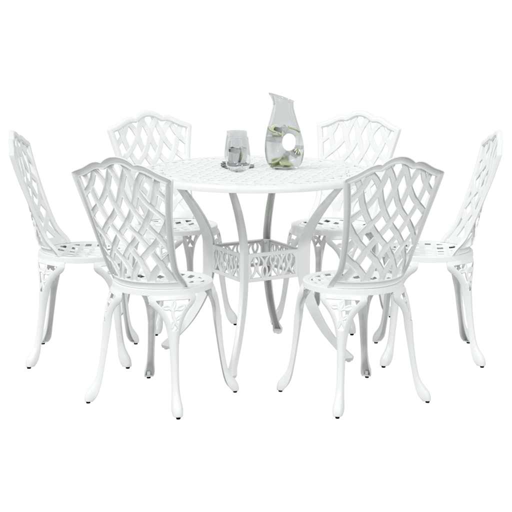 Set da Pranzo per Giardino 7 pcs Bianco Alluminio