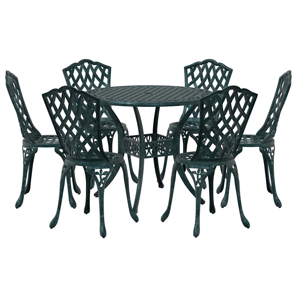 Set da Pranzo per Giardino 7 pcs Verde Alluminio