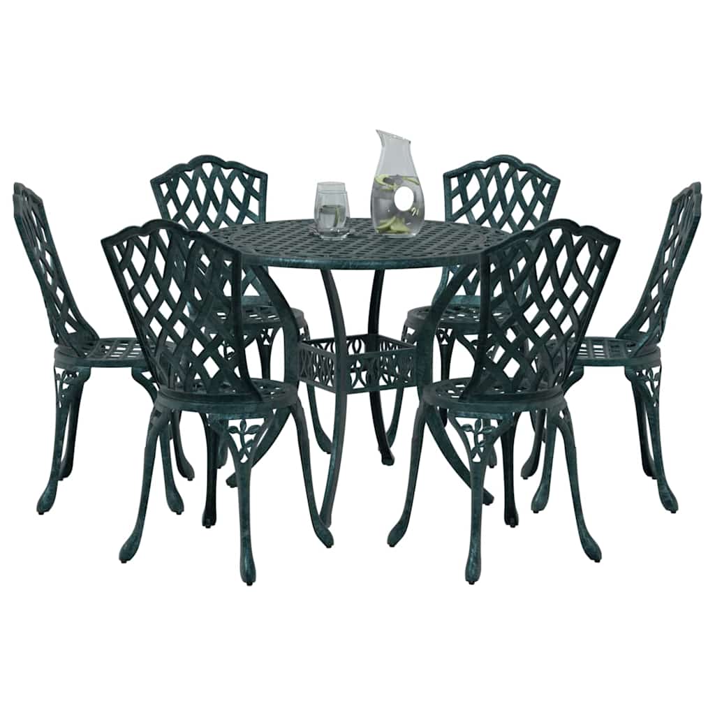 Set da Pranzo per Giardino 7 pcs Verde Alluminio