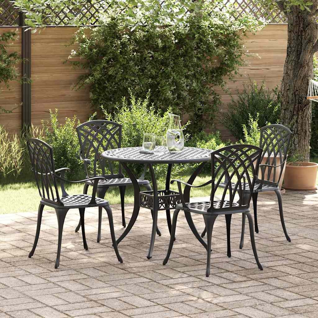 Set da Pranzo per Giardino 5 pcs Nero Alluminio