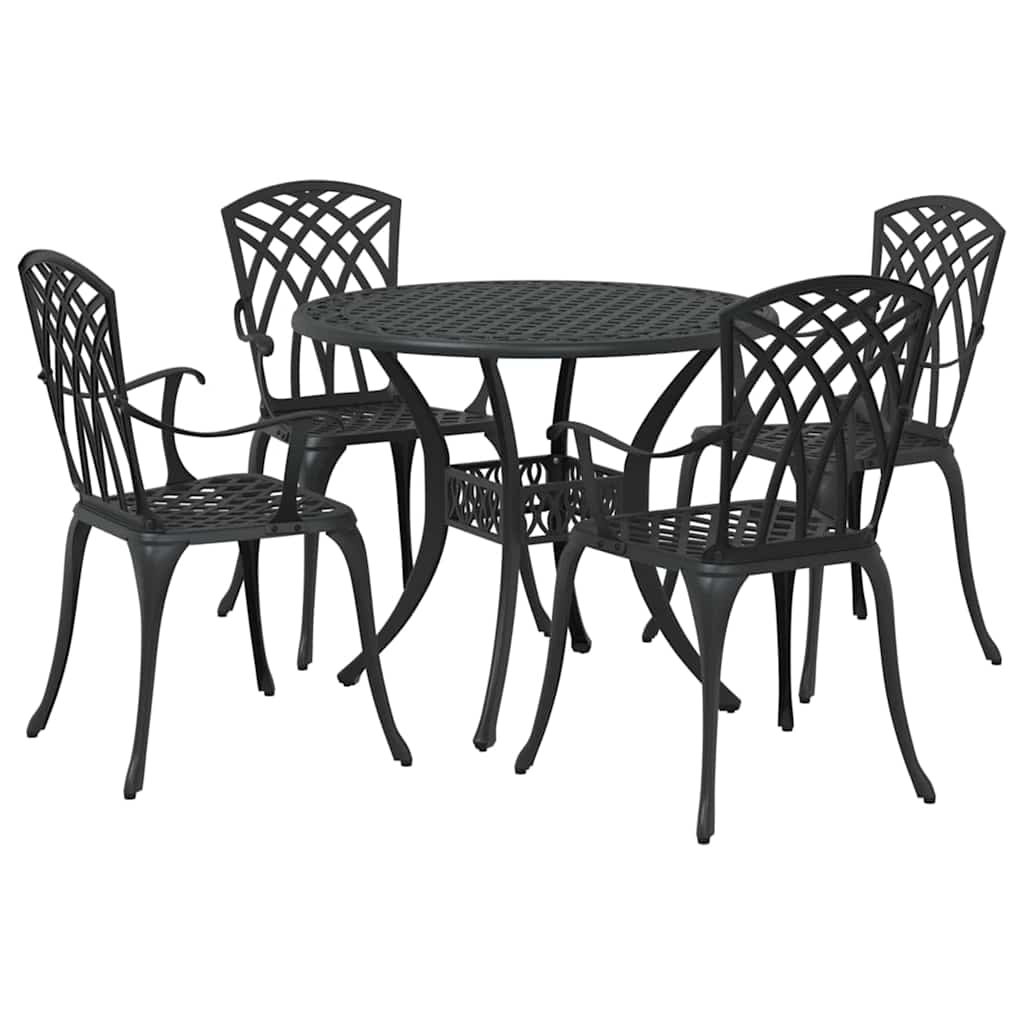 Set da Pranzo per Giardino 5 pcs Nero Alluminio