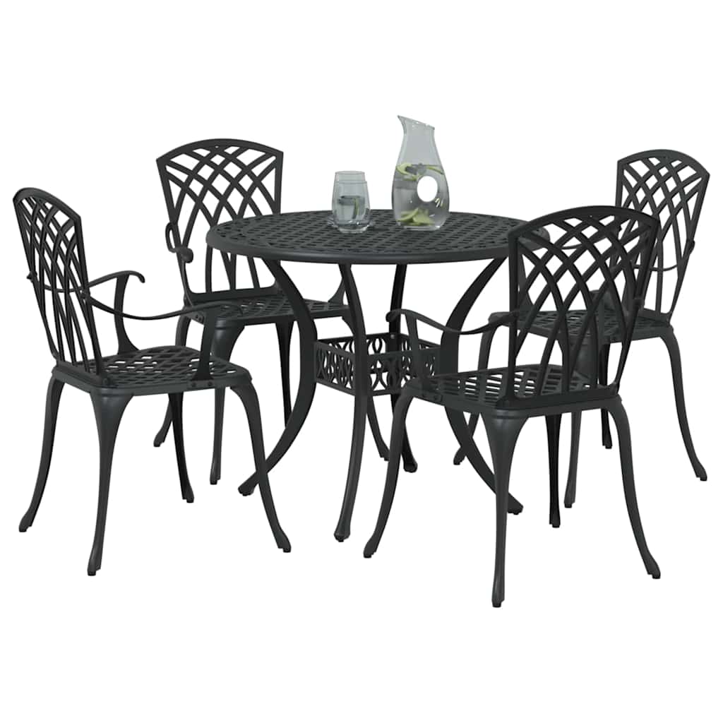 Set da Pranzo per Giardino 5 pcs Nero Alluminio