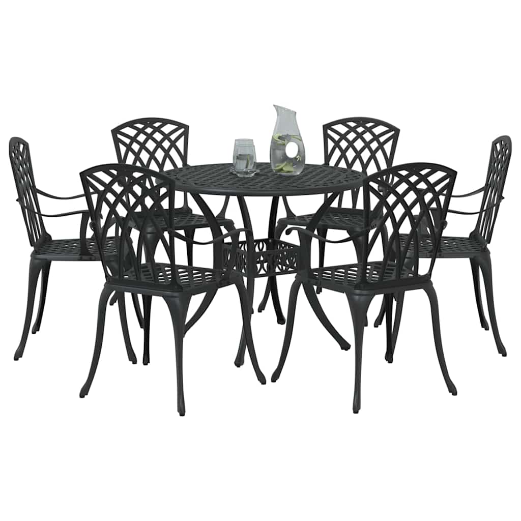 Set da Pranzo per Giardino 7 pcs Nero Alluminio
