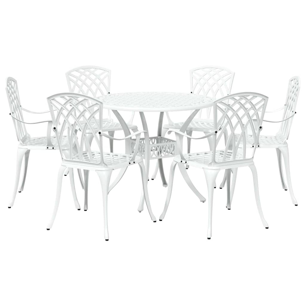 Set da Pranzo per Giardino 7 pcs Bianco Alluminio