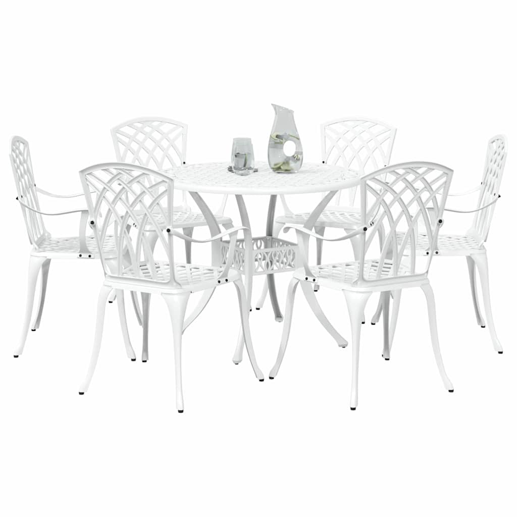 Set da Pranzo per Giardino 7 pcs Bianco Alluminio