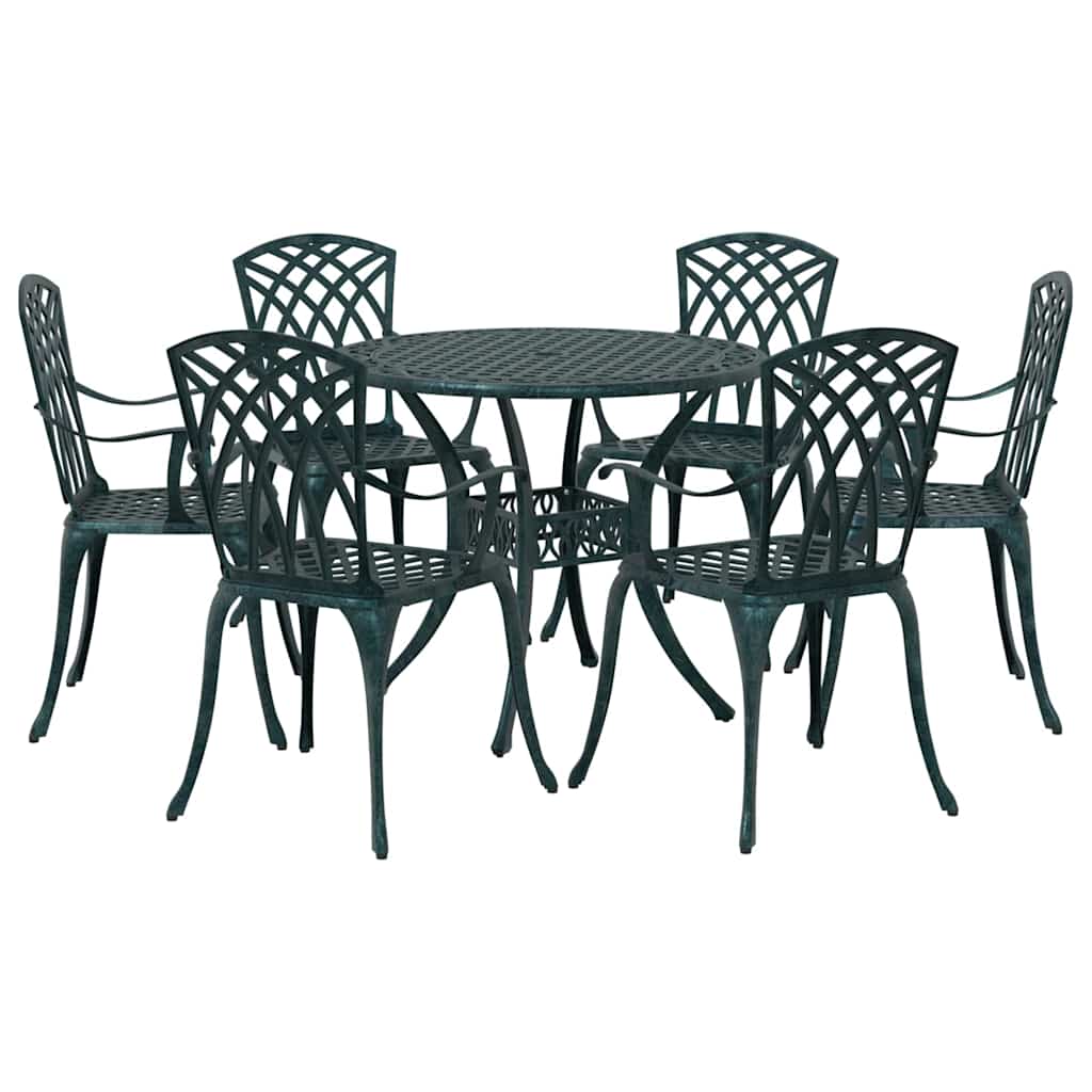 Set da Pranzo per Giardino 7 pcs Verde Alluminio
