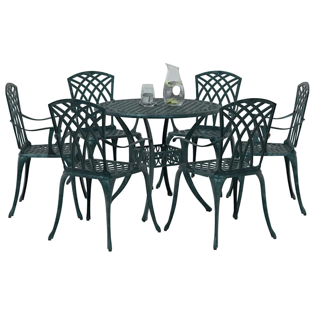 Set da Pranzo per Giardino 7 pcs Verde Alluminio