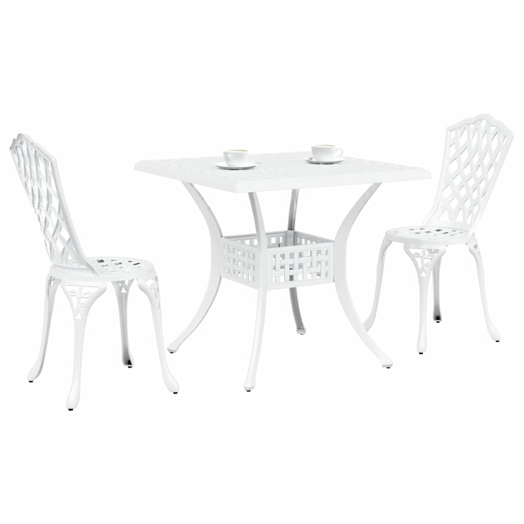Set di Tavolo da Giardino 3 pcs Bianco Alluminio pressofuso