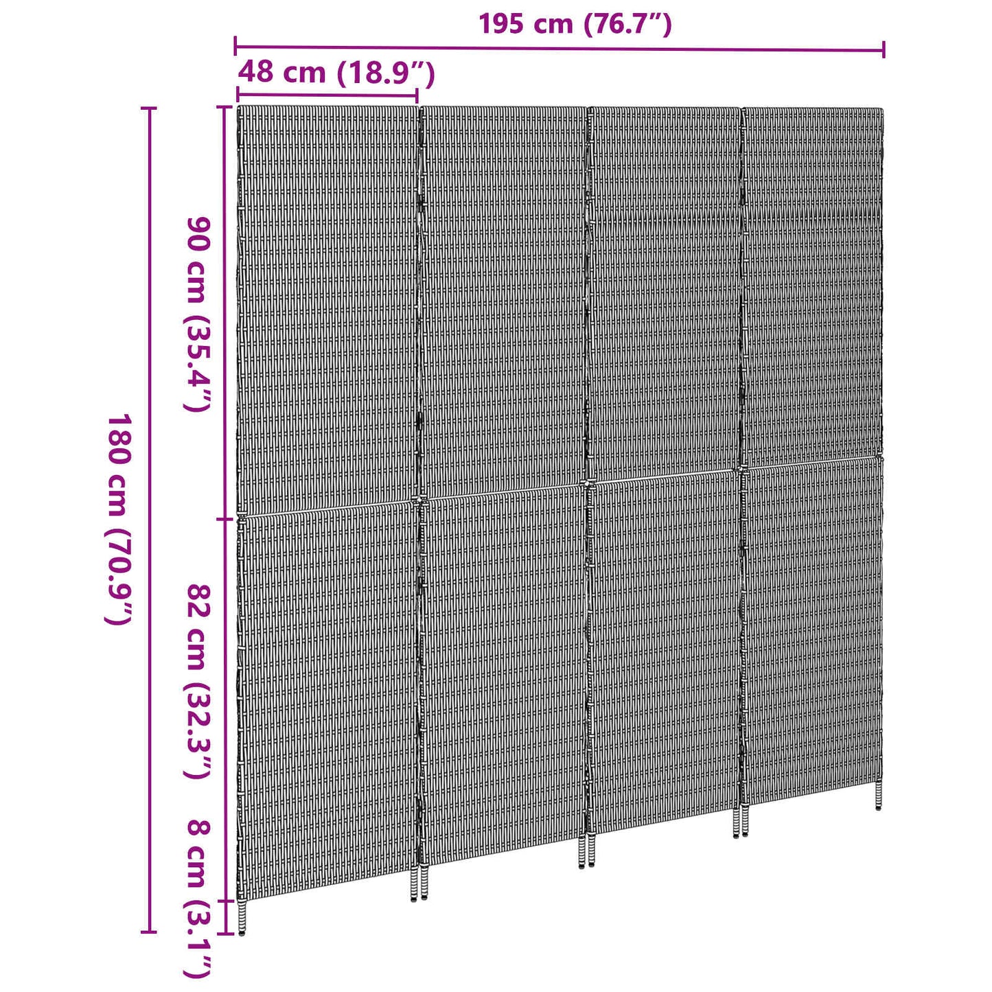 Divider per stanze Grigio 195 x 180 cm polyrattan