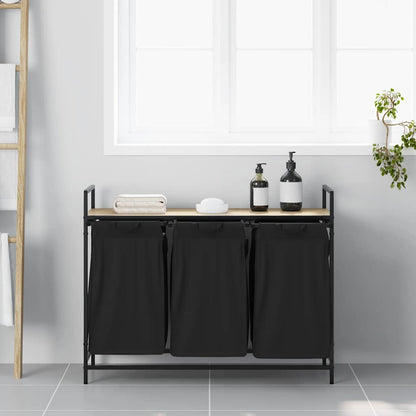 Cesto per la Biancheria 3 Scomparti con Ripiano Rovere Sonoma