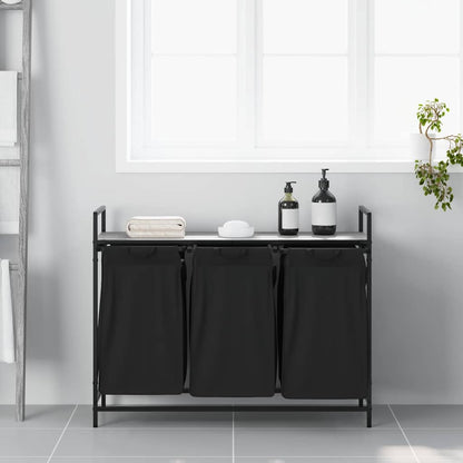 Cesto per la Biancheria 3 Scomparti con Ripiano Grigio Sonoma