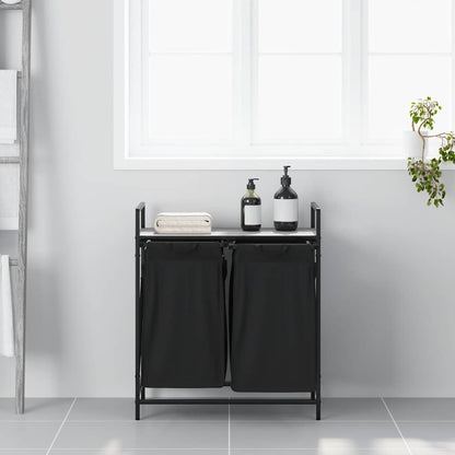 Cesto per la Biancheria 2 Scomparti con Ripiano Grigio Sonoma