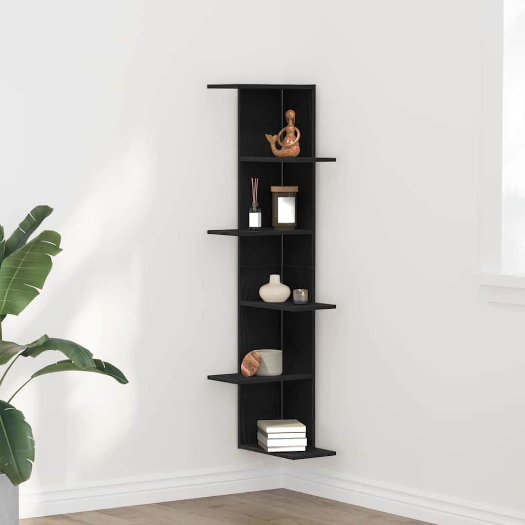 Mensola Angolare da Parete Rovere Nero 36.5 x 36.5 x 140 cm