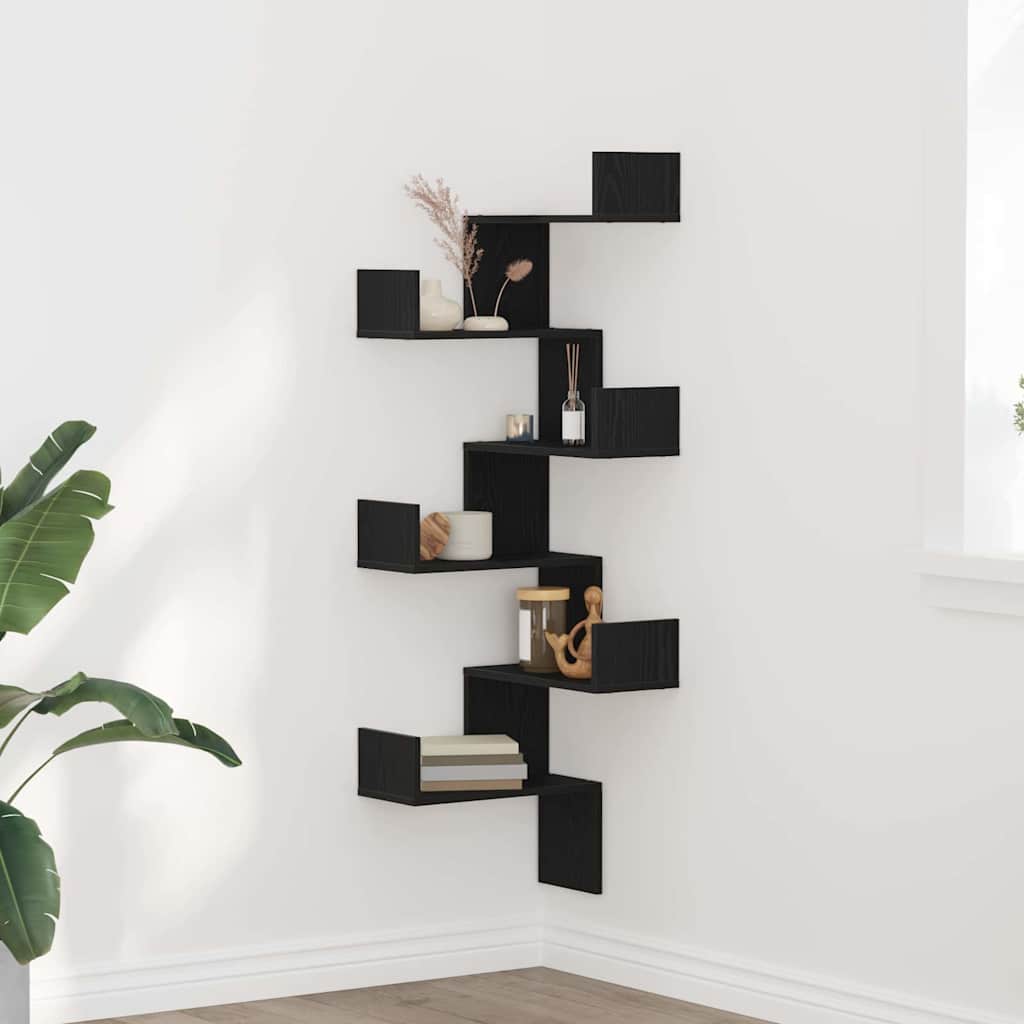 Mensola Angolare da Parete Rovere Nero 45 x 45 x 147 cm