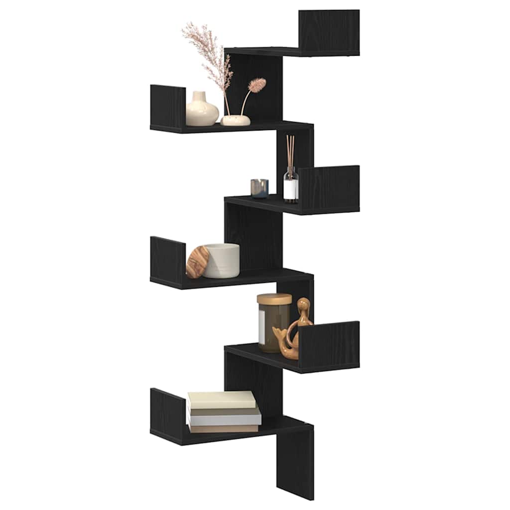 Mensola Angolare da Parete Rovere Nero 45 x 45 x 147 cm