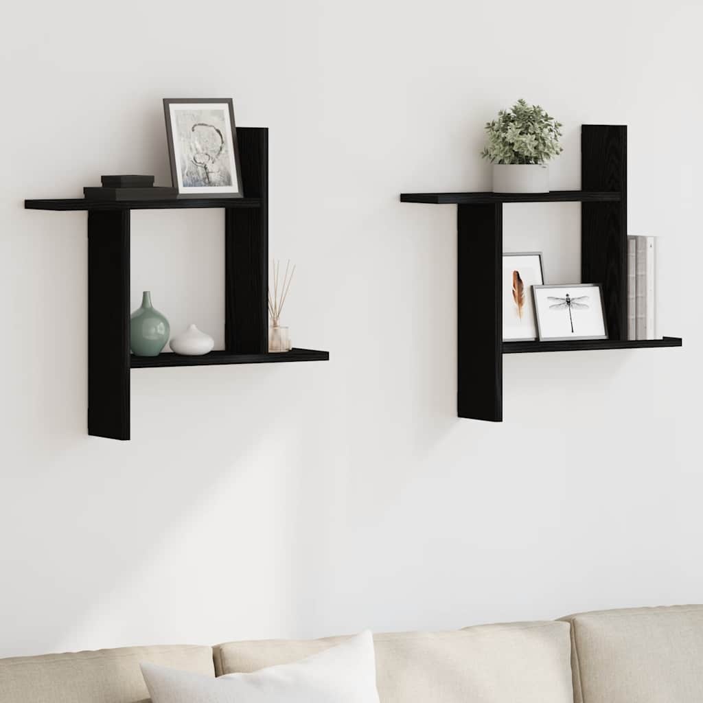 Mensole da Parete 2 pz Rovere Nero 50x12x50 cm in Truciolato