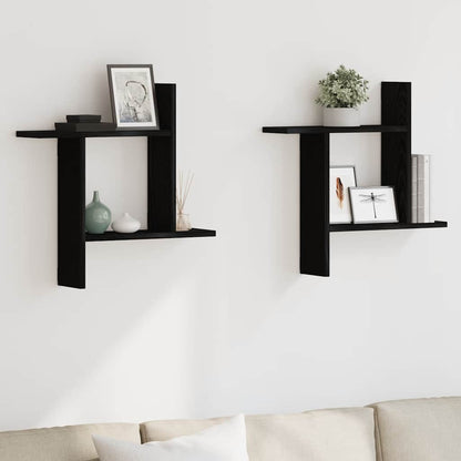 Mensole da Parete 2 pz Rovere Nero 50x12x50 cm in Truciolato