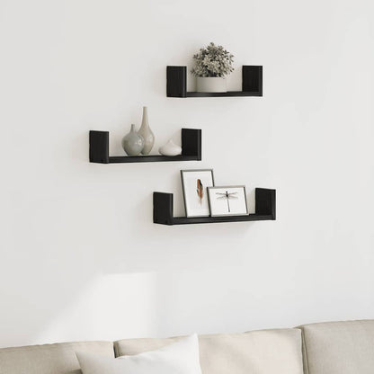 Mensole Parete 3pz Rovere Nero in Legno Multistrato