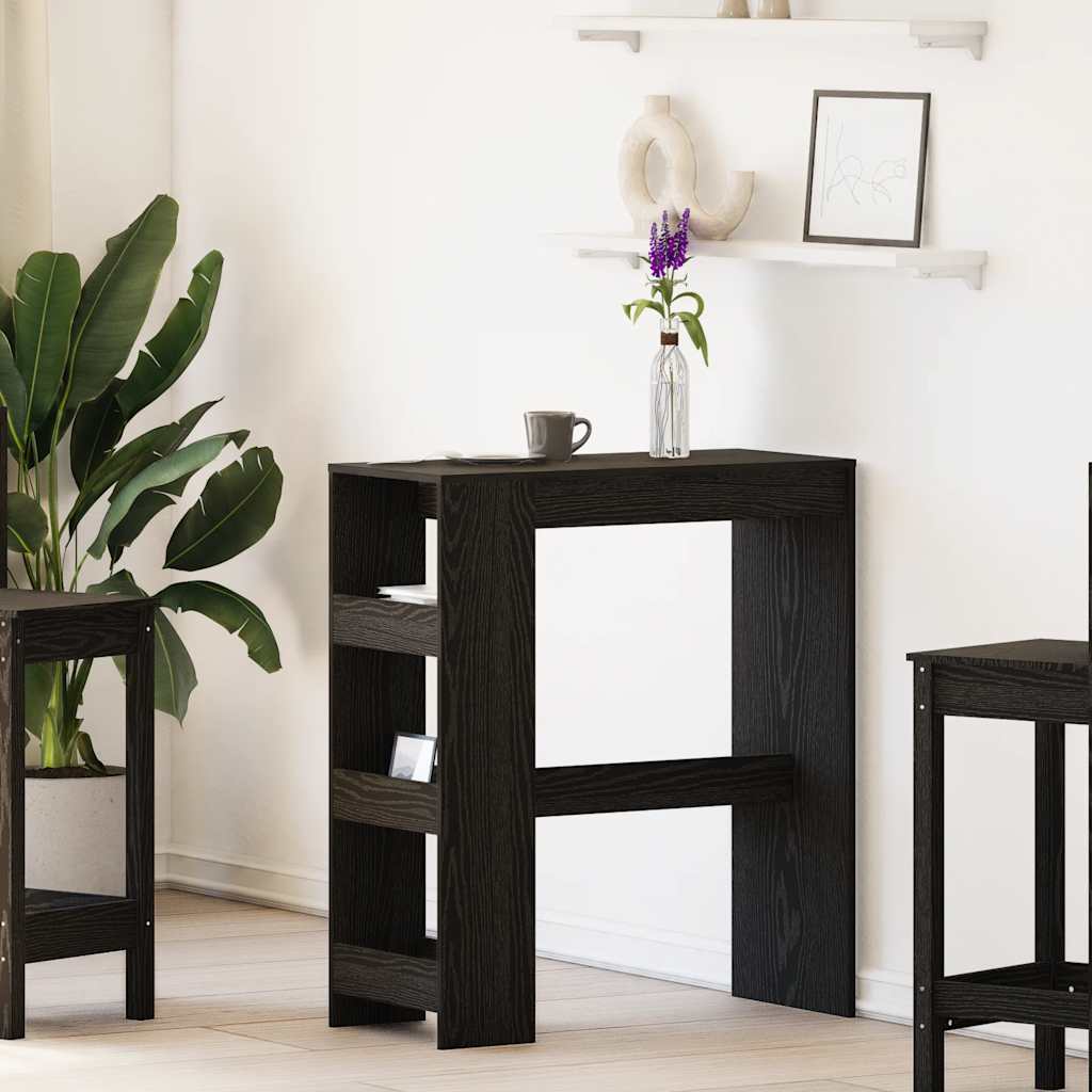 Tavolo Bar con Rastrelliera Rovere Nero 90x40x103,5 cm