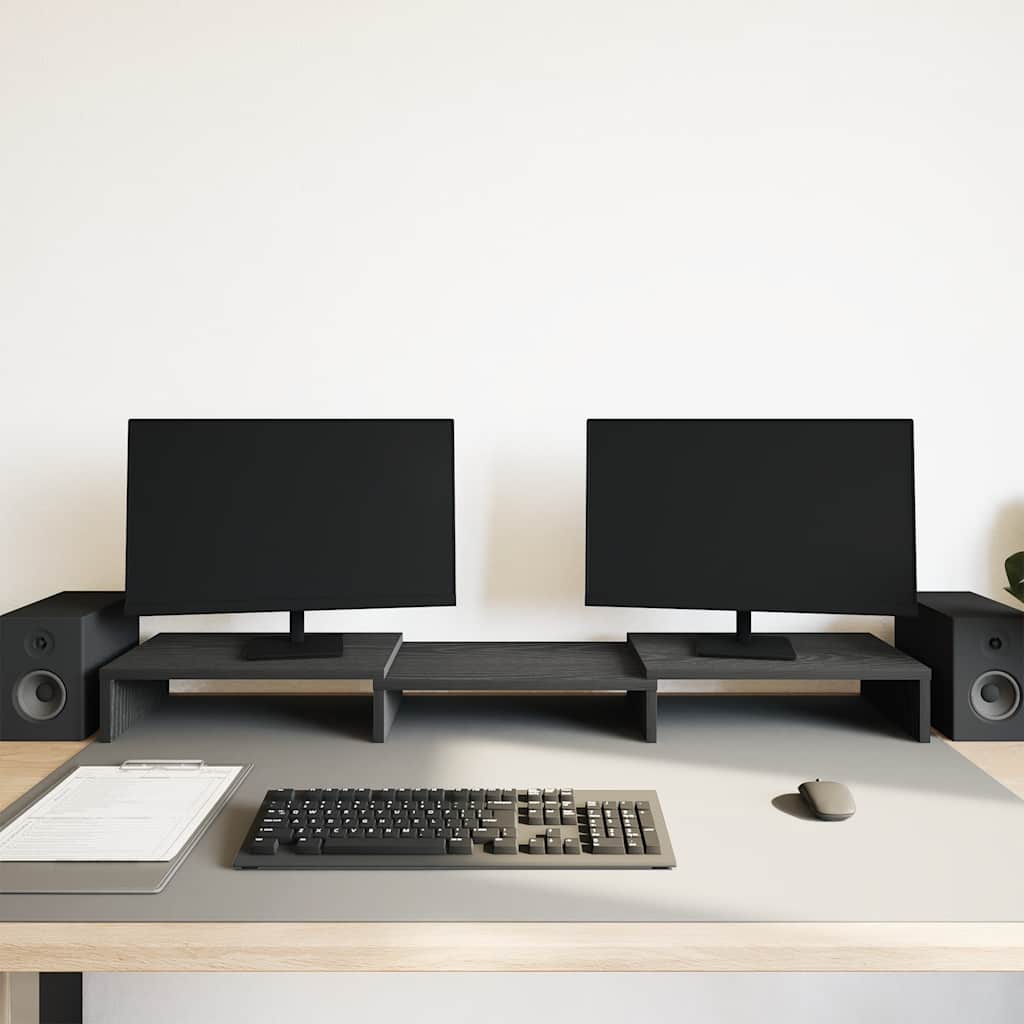 Supporto per Monitor Regolabile Rovere Nero 80x24x10,5 cm
