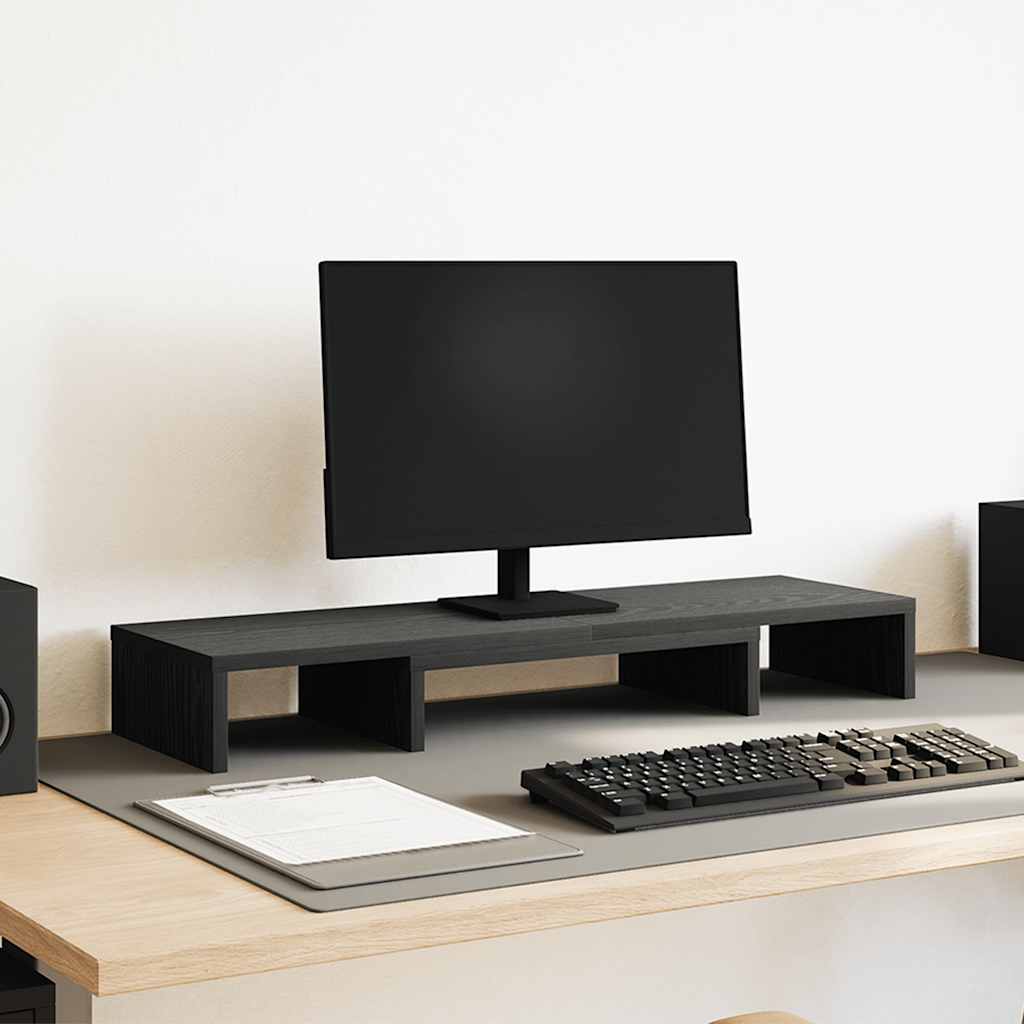 Supporto per Monitor Regolabile Rovere Nero 80x24x10,5 cm