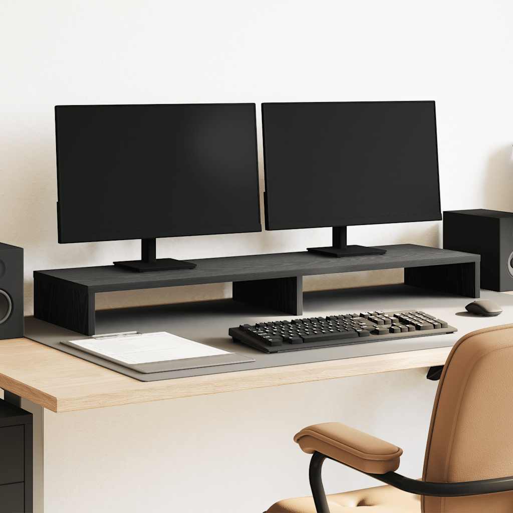 Supporto per Monitor Rovere Nero 100x27x10cm in Legno di Pino