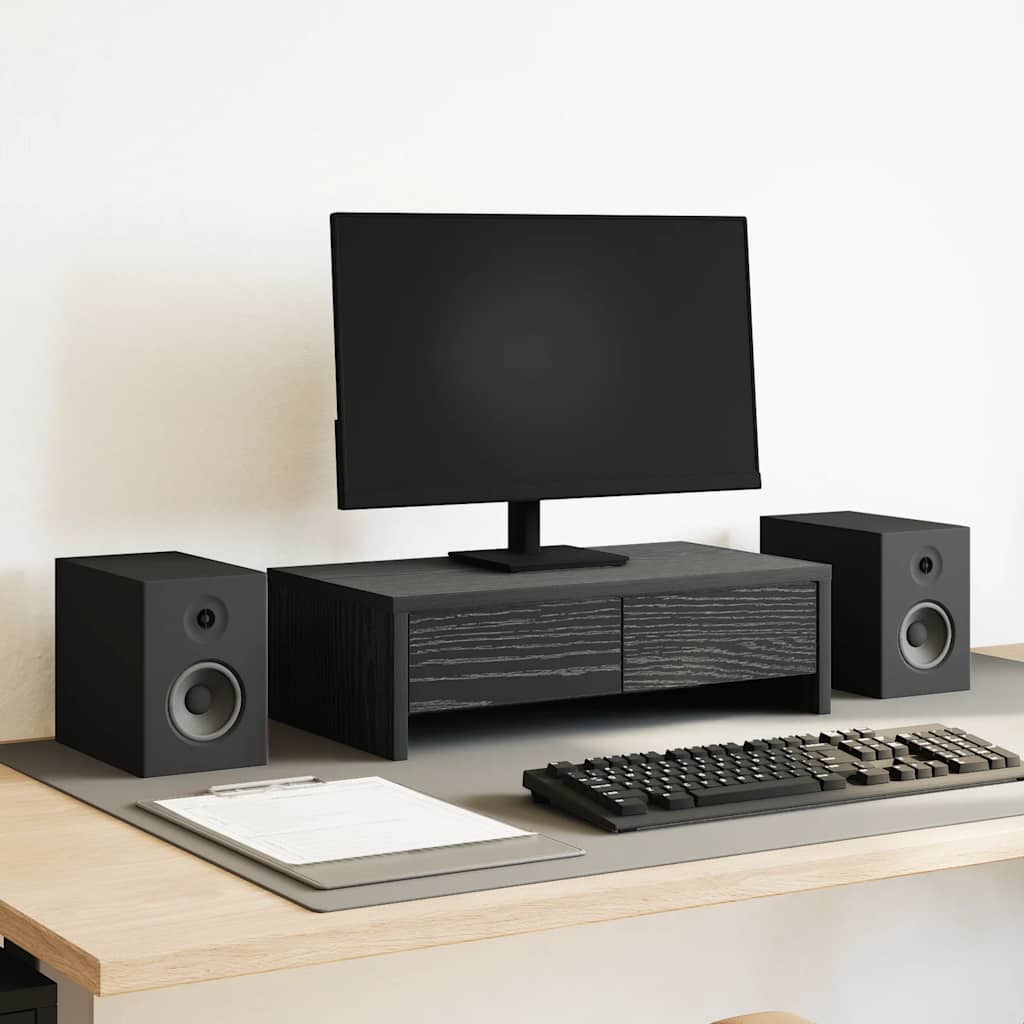 Supporto Monitor con Cassetti Rovere Nero 50x27x15cm Truciolato
