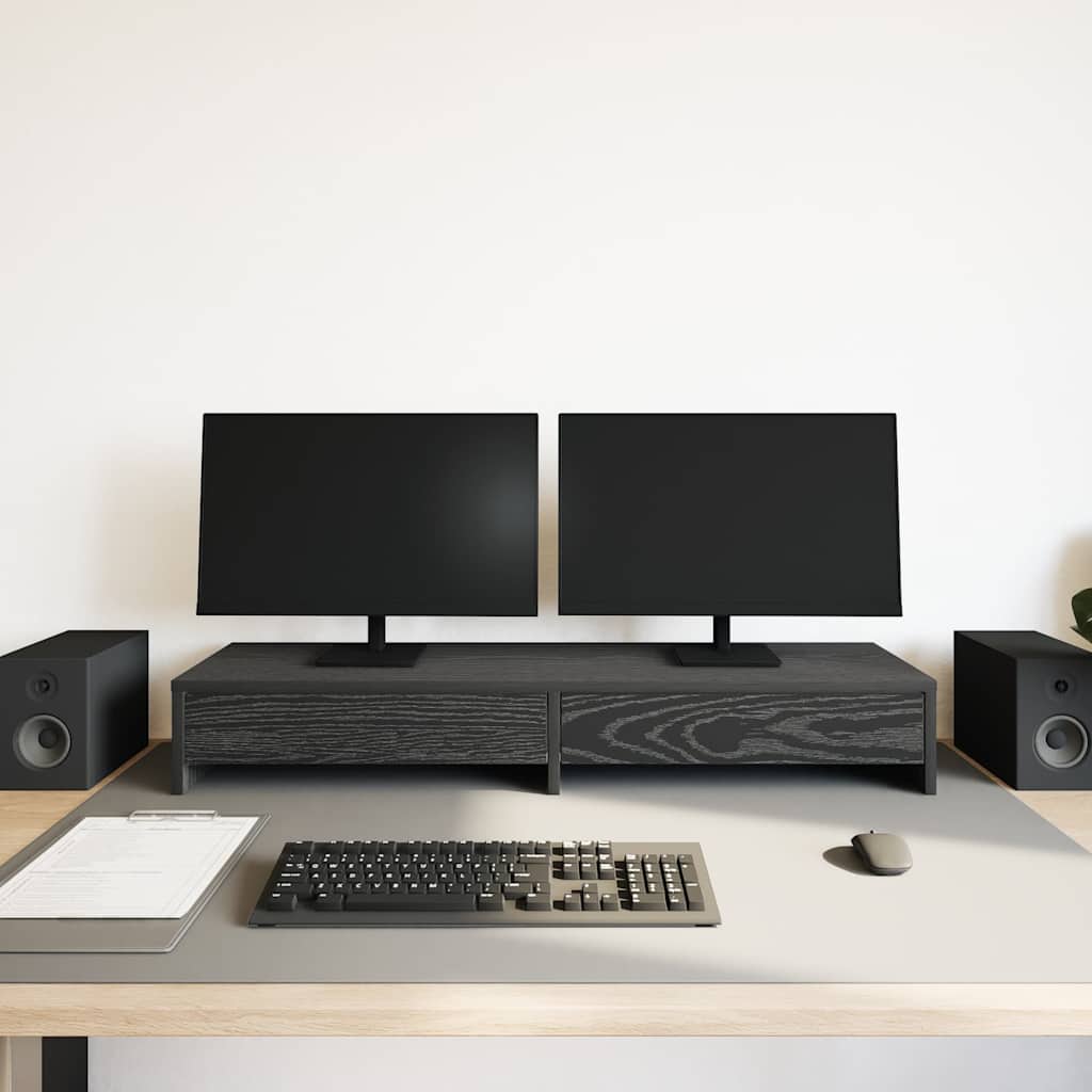 Supporto Monitor con Cassetti Rovere Nero 100x27x15 cm