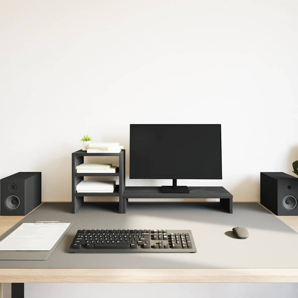 Supporto Monitor con Organizzatore Rovere Nero in Truciolato