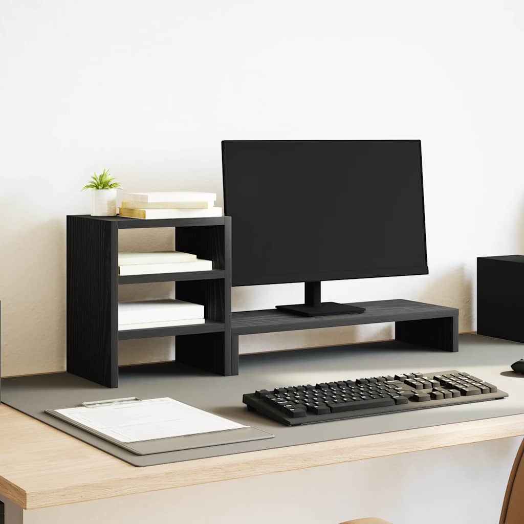 Supporto Monitor con Organizzatore Rovere Nero in Truciolato