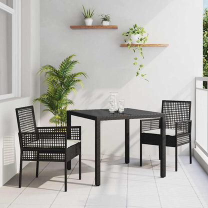 Set da Pranzo per Giardino 3 pcs Nero polyrattan