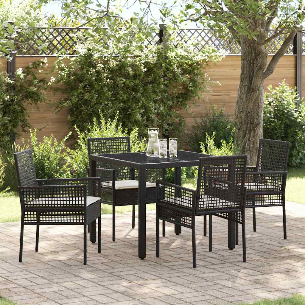 Set da Pranzo per Giardino 5 pcs Nero polyrattan