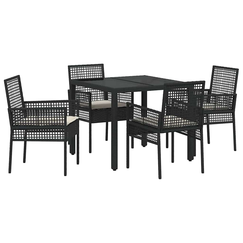 Set da Pranzo per Giardino 5 pcs Nero polyrattan