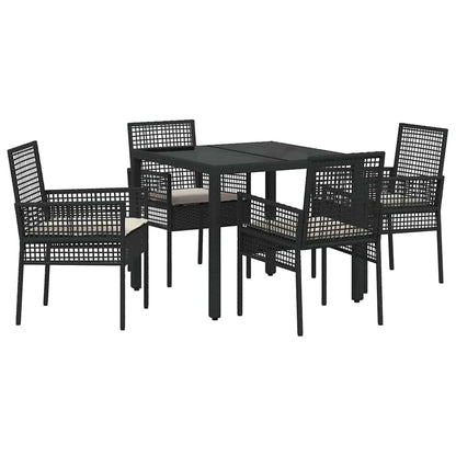 Set da Pranzo per Giardino 5 pcs Nero polyrattan