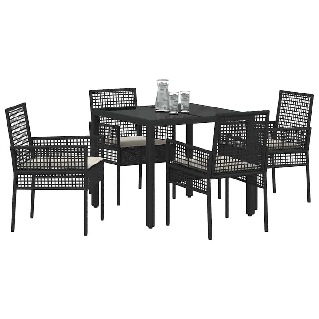 Set da Pranzo per Giardino 5 pcs Nero polyrattan