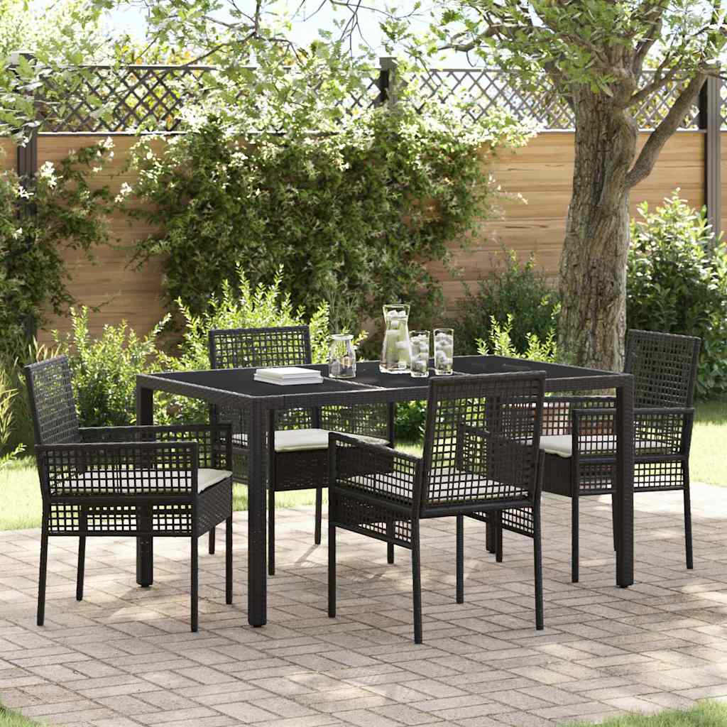 Set da Pranzo per Giardino 5 pcs Nero polyrattan