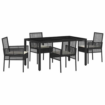 Set da Pranzo per Giardino 5 pcs Nero polyrattan