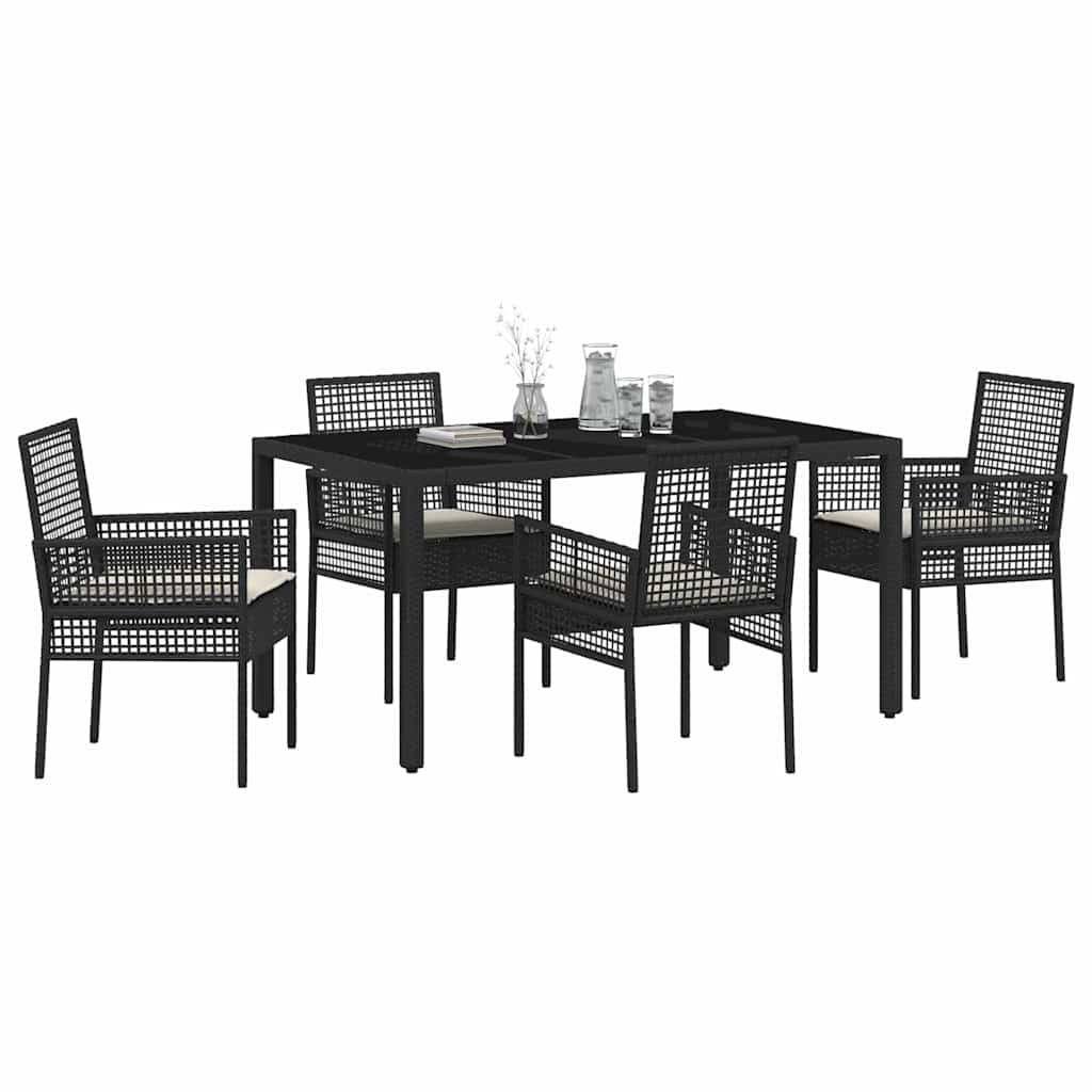 Set da Pranzo per Giardino 5 pcs Nero polyrattan