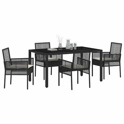 Set da Pranzo per Giardino 5 pcs Nero polyrattan