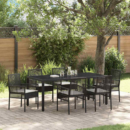 Set da Pranzo per Giardino 7 pcs Nero polyrattan